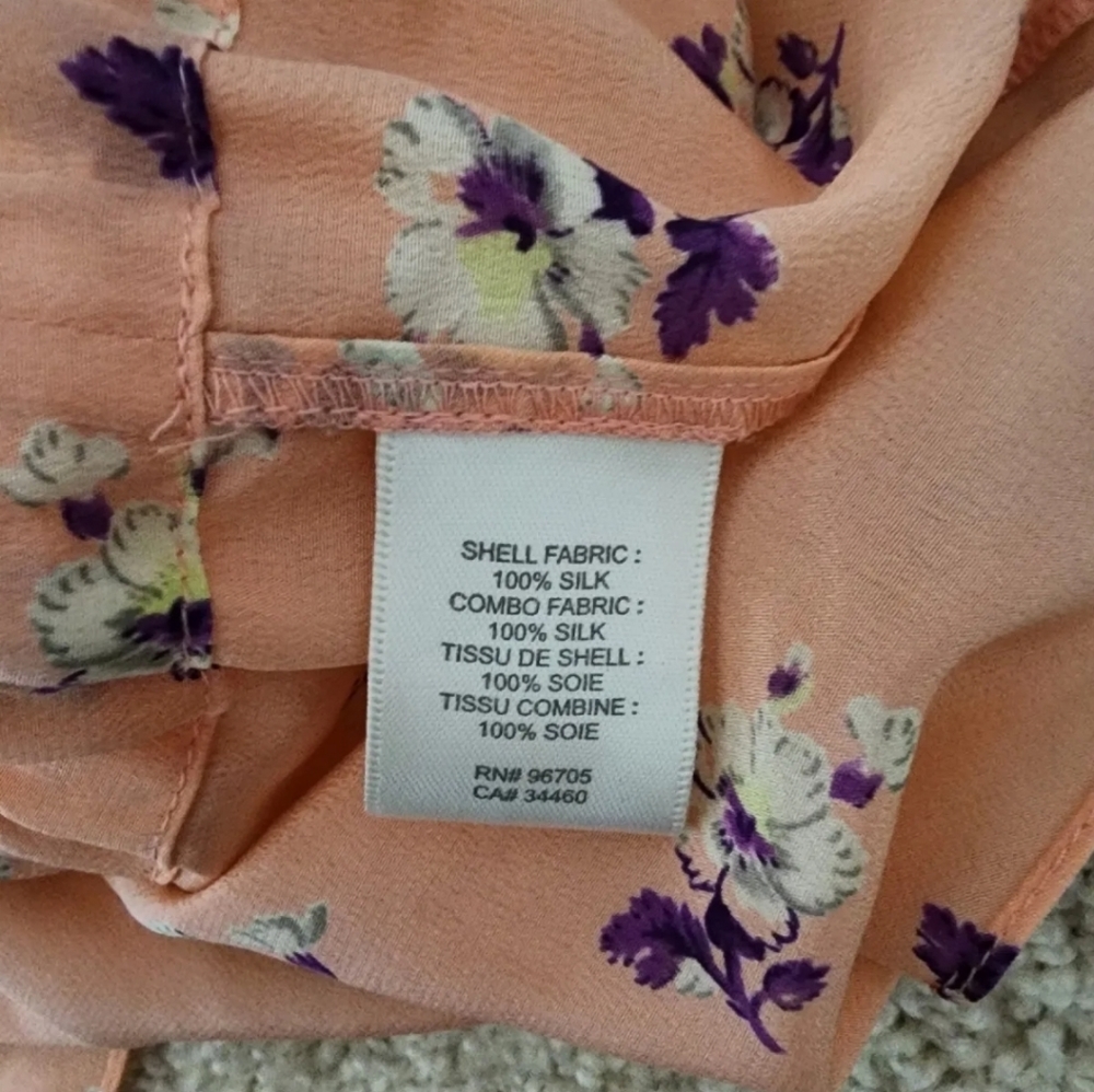 Rebecca Taylor Womens Size 4 Silk peach pink floral blouse lightweight top - Picture 7 of 8